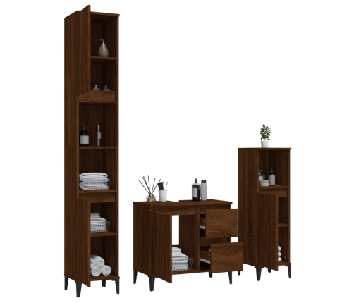 Set de muebles de baño 3 pzas madera contrachapada roble marrón