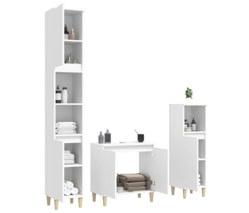 Juego de muebles de baño 3 pzas madera contrachapada blanco