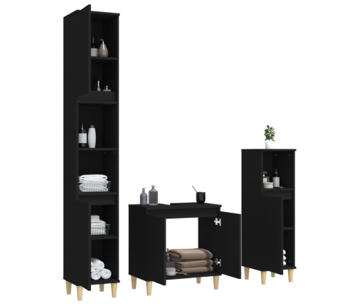 Juego de muebles de baño 3 pzas madera contrachapada negro