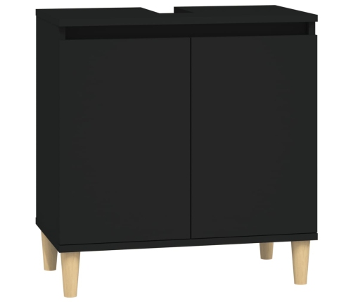 Juego de muebles de baño 3 pzas madera contrachapada negro