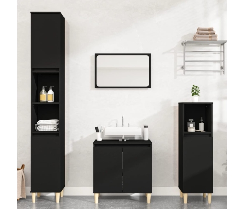 Juego de muebles de baño 3 pzas madera contrachapada negro