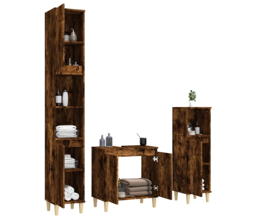 Set de muebles baño 3 pzas madera contrachapada roble ahumado