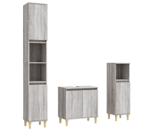 Set de muebles de baño 3 pzas madera contrachapada gris sonoma