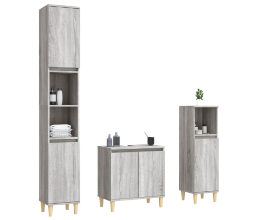 Set de muebles de baño 3 pzas madera contrachapada gris sonoma