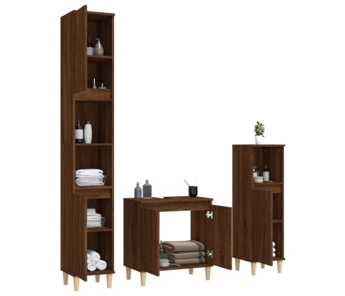 Set de muebles baño 3 pzas madera contrachapada roble marrón