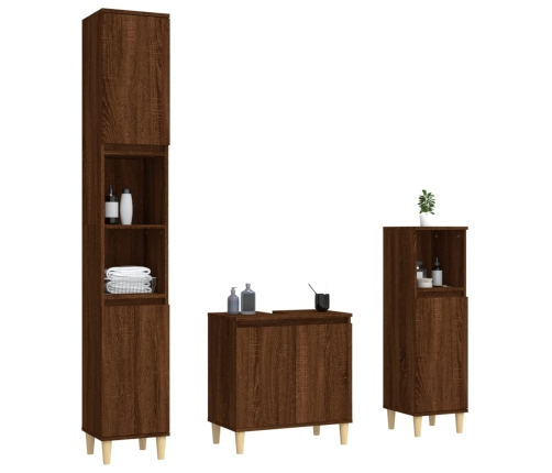 Set de muebles baño 3 pzas madera contrachapada roble marrón