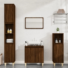 Set de muebles baño 3 pzas madera contrachapada roble marrón