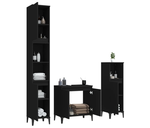 Juego de muebles de baño 3 pzas madera contrachapada negro