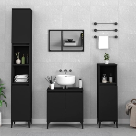 Juego de muebles de baño 3 pzas madera contrachapada negro