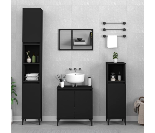 Juego de muebles de baño 3 pzas madera contrachapada negro