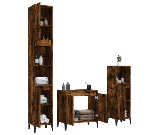 Set de muebles baño 3 pzas madera contrachapada roble ahumado