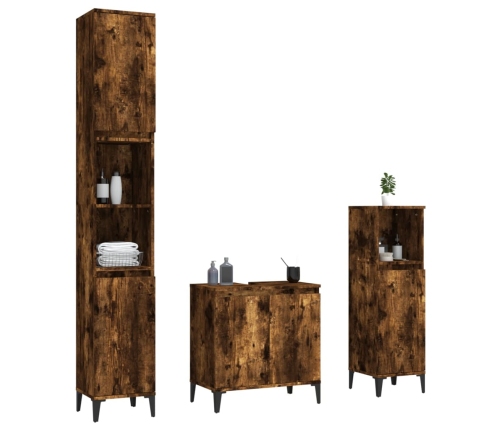 Set de muebles baño 3 pzas madera contrachapada roble ahumado