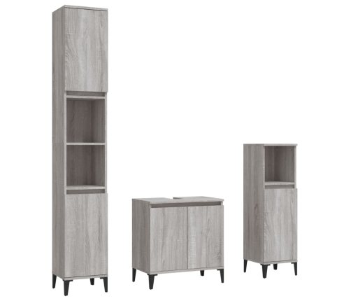 Set de muebles de baño 3 pzas madera contrachapada gris sonoma