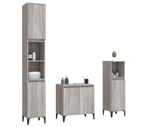 Set de muebles de baño 3 pzas madera contrachapada gris sonoma