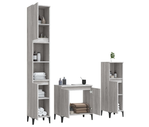 Set de muebles de baño 3 pzas madera contrachapada gris sonoma