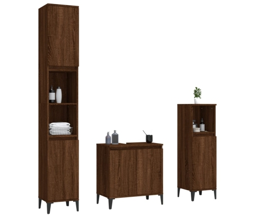 Set de muebles baño 3 pzas madera contrachapada roble marrón