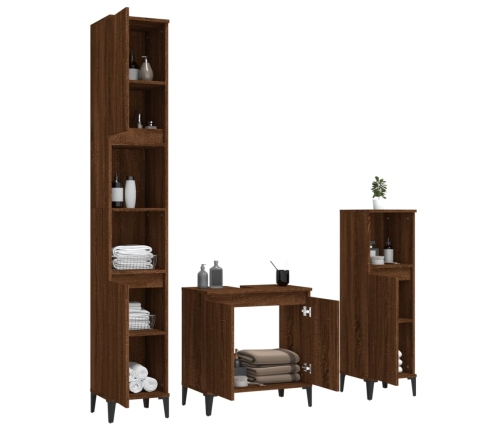 Set de muebles baño 3 pzas madera contrachapada roble marrón