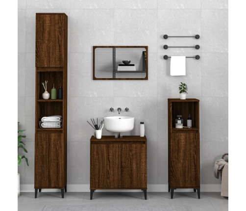 Set de muebles baño 3 pzas madera contrachapada roble marrón