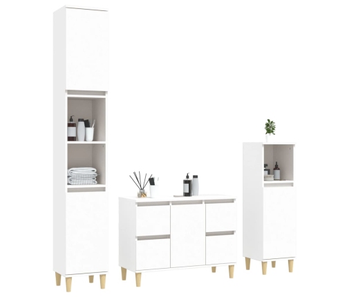 Juego de muebles de baño 3 pzas madera contrachapada blanco