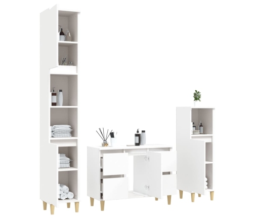 Juego de muebles de baño 3 pzas madera contrachapada blanco