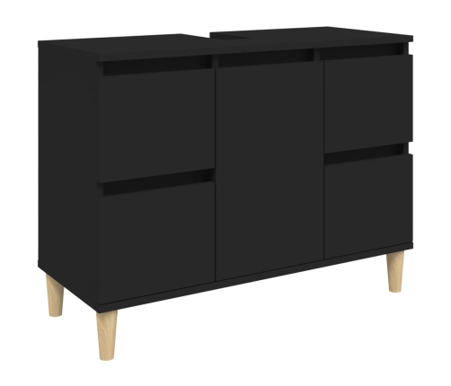 Juego de muebles de baño 3 pzas madera contrachapada negro