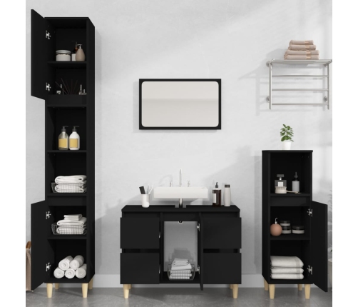 Juego de muebles de baño 3 pzas madera contrachapada negro