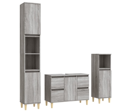 Set de muebles de baño 3 pzas madera contrachapada gris sonoma