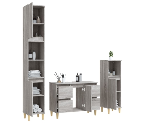 Set de muebles de baño 3 pzas madera contrachapada gris sonoma