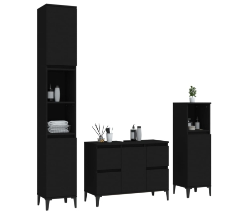 Juego de muebles de baño 3 pzas madera contrachapada negro