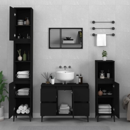 Juego de muebles de baño 3 pzas madera contrachapada negro