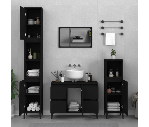 Juego de muebles de baño 3 pzas madera contrachapada negro