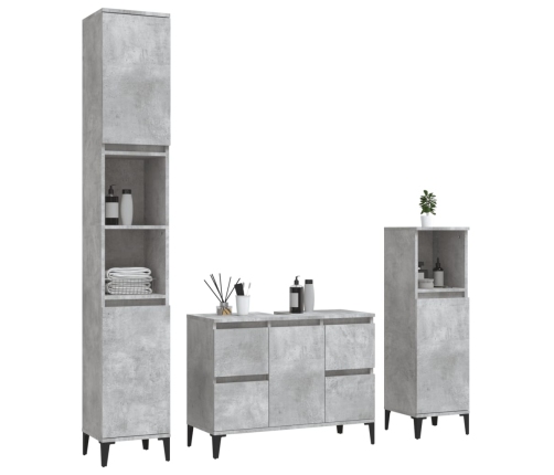 Set muebles de baño 3 piezas madera contrachapada gris hormigón