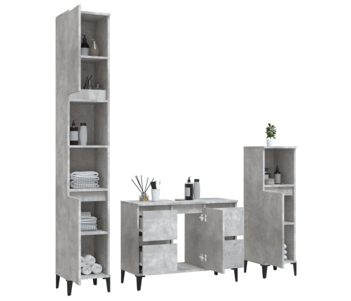 Set muebles de baño 3 piezas madera contrachapada gris hormigón