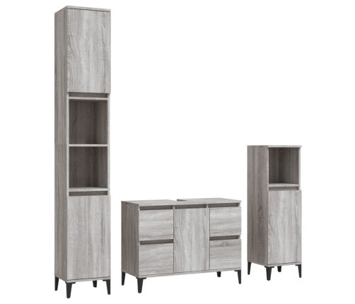 Set de muebles de baño 3 pzas madera contrachapada gris sonoma