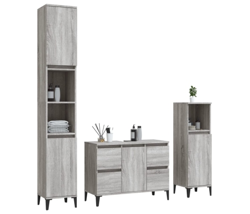 Set de muebles de baño 3 pzas madera contrachapada gris sonoma