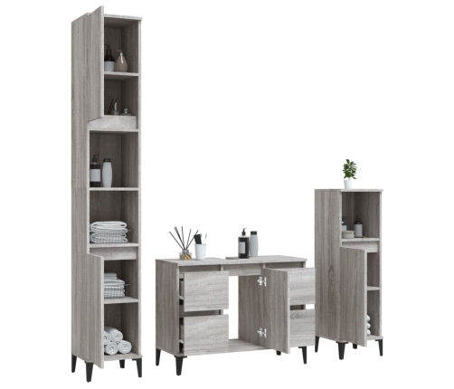 Set de muebles de baño 3 pzas madera contrachapada gris sonoma