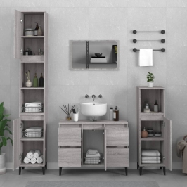 Set de muebles de baño 3 pzas madera contrachapada gris sonoma