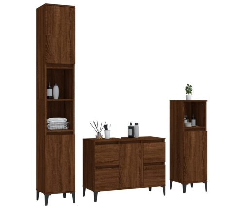 Set de muebles baño 3 pzas madera contrachapada roble marrón