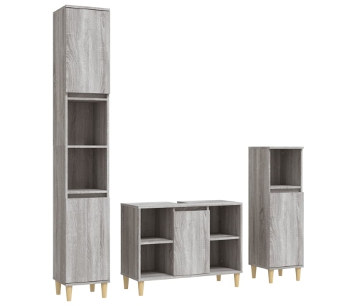 Set de muebles de baño 3 pzas madera contrachapada gris sonoma