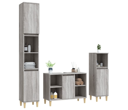 Set de muebles de baño 3 pzas madera contrachapada gris sonoma