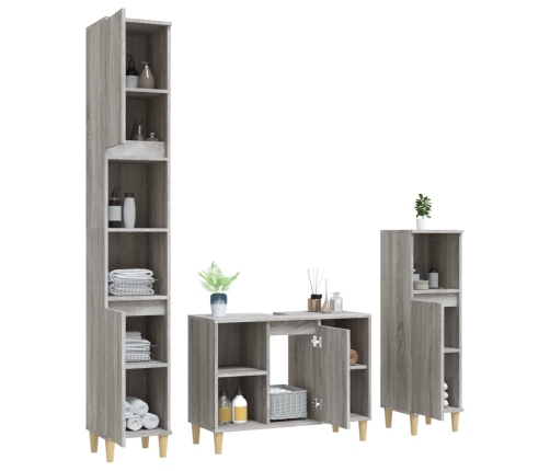 Set de muebles de baño 3 pzas madera contrachapada gris sonoma