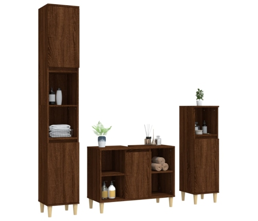 Set de muebles baño 3 pzas madera contrachapada roble marrón