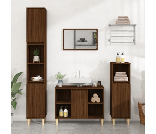 Set de muebles baño 3 pzas madera contrachapada roble marrón