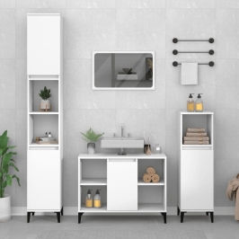 Juego de muebles de baño 3 pzas madera contrachapada blanco