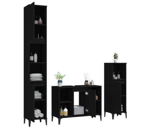 Juego de muebles de baño 3 pzas madera contrachapada negro