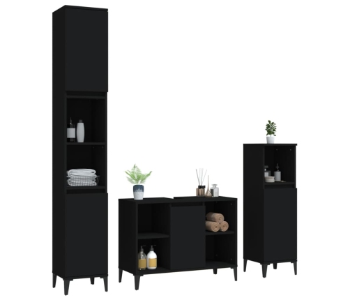 Juego de muebles de baño 3 pzas madera contrachapada negro