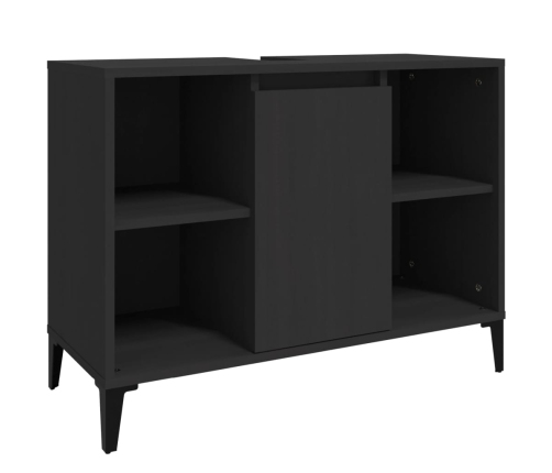 Juego de muebles de baño 3 pzas madera contrachapada negro