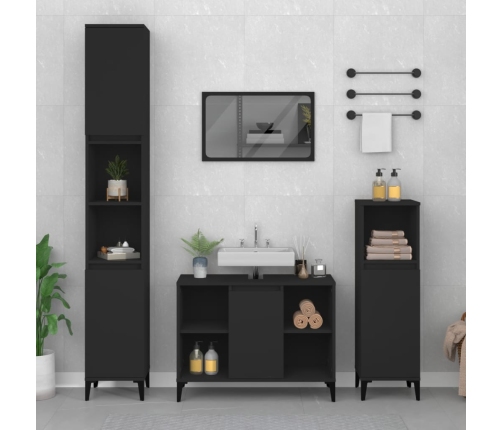 Juego de muebles de baño 3 pzas madera contrachapada negro