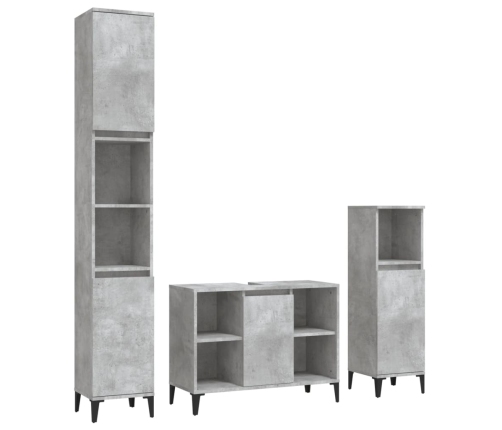 Set muebles de baño 3 piezas madera contrachapada gris hormigón