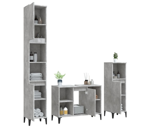 Set muebles de baño 3 piezas madera contrachapada gris hormigón